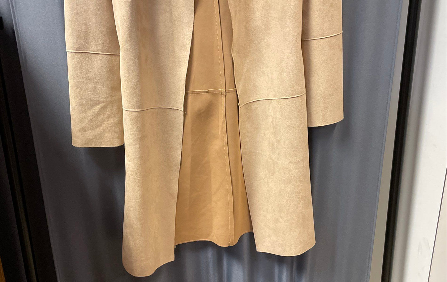 Zara Women's Tan Faux Suede Hooded Open Front Coat Cardigan Sz S Camel