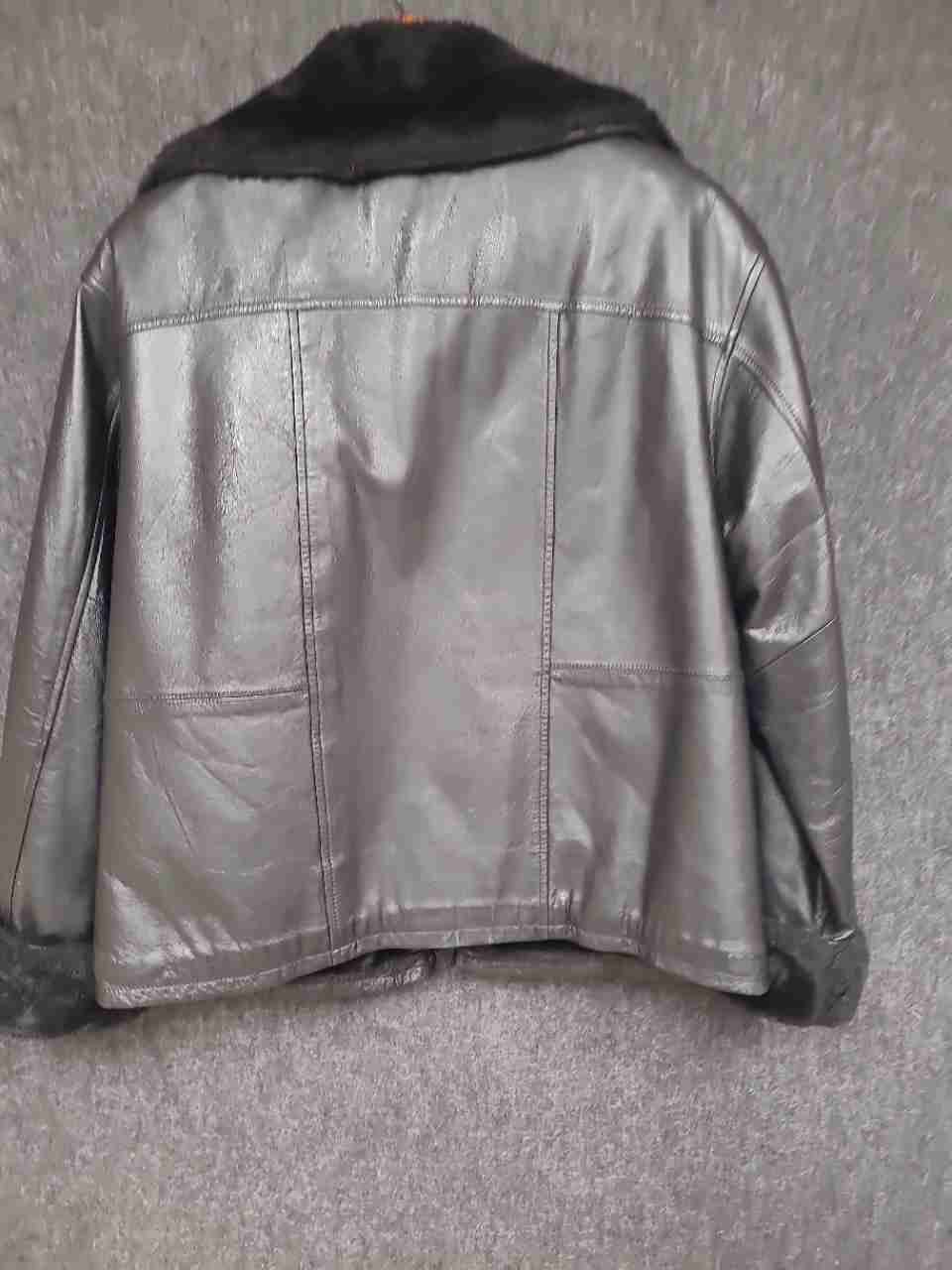 Charles Klein Women's Jacket Black Vintage 90s Pebbled Leather Faux Fur Trim M