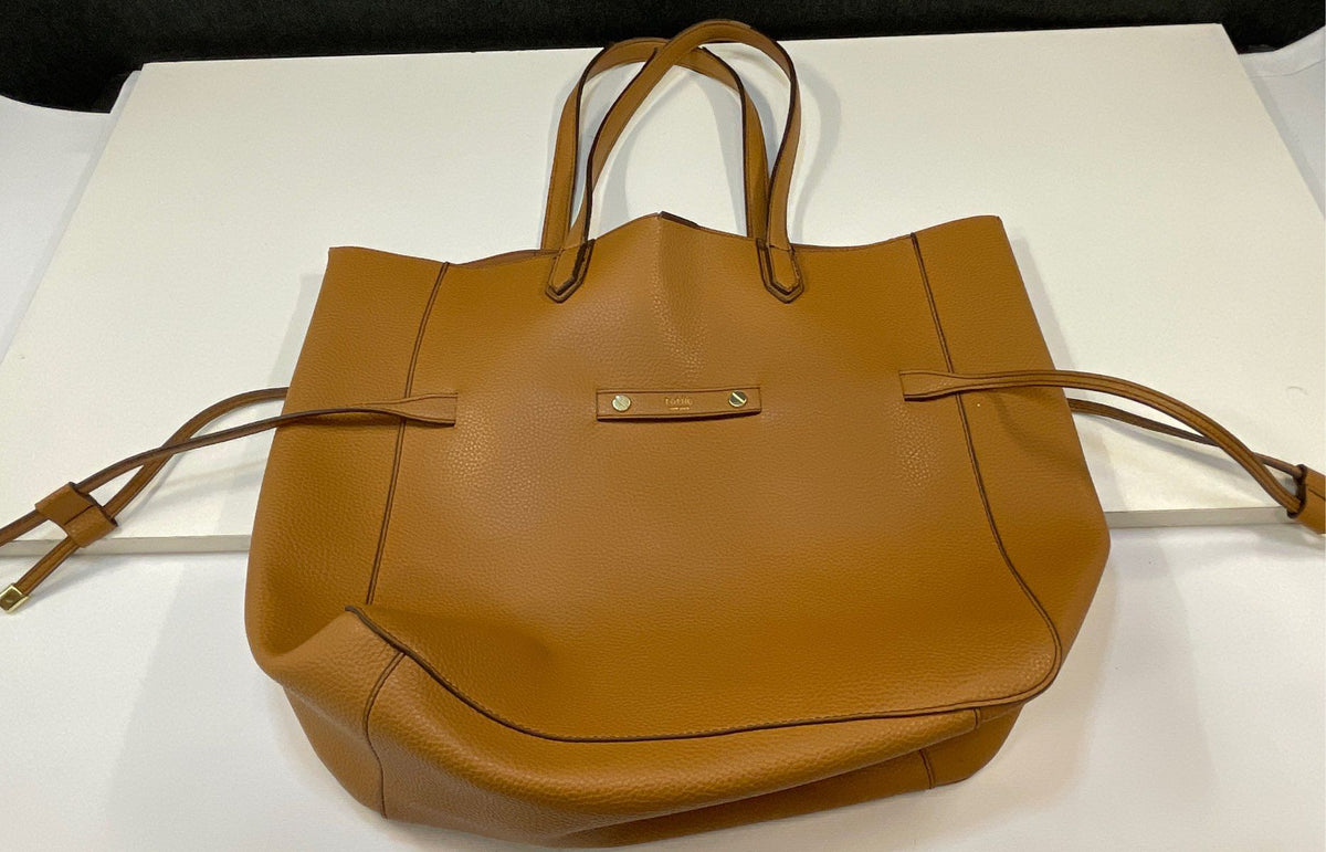 Tutilo New York Tan Pebbled Cinch Tote Bag Gold Hardware Large Handbag