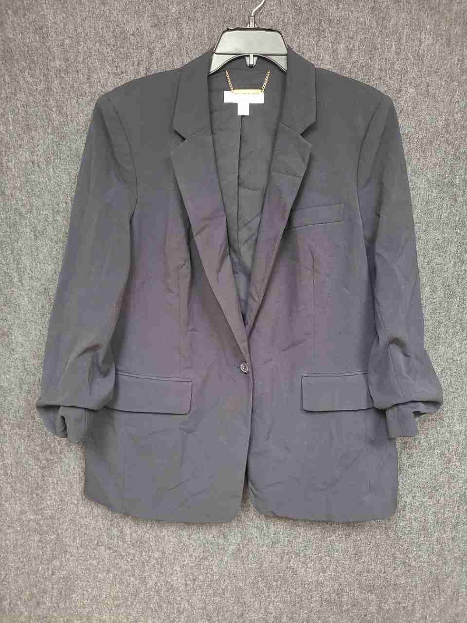 Michael Kors Women's Black Ruched Sleeve Single Button Blazer Sz 16