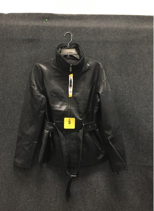Kenneth Cole New York Women's Faux Leather Moto Jacket Black Belted NWT Sz S