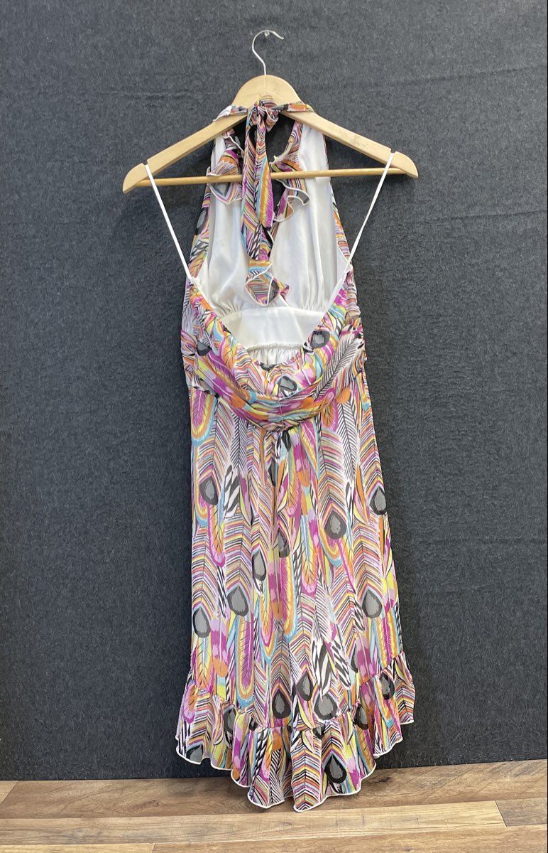 Jonathan Martin Women's Multicolor Peacock Ruffle Halter Dress Sz 6 NWT