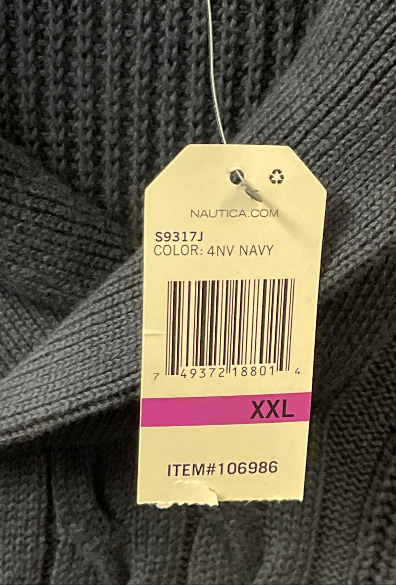 Nautica Men's Shawl Collar Cable Knit Navy Blue Cotton Sweater NWT XXL