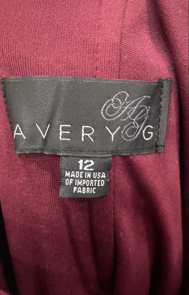 Avery G Women's Burgundy Red Strapless Velvet Gown Front Slit Dress Sz 12