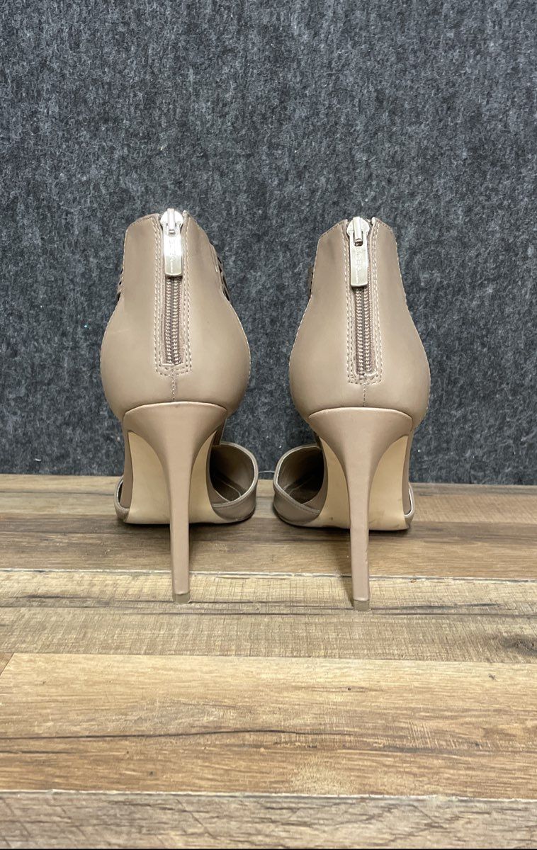 BCBGeneration Diola Taupe Leather Laser Cut Pointed Toe Heels Size 10