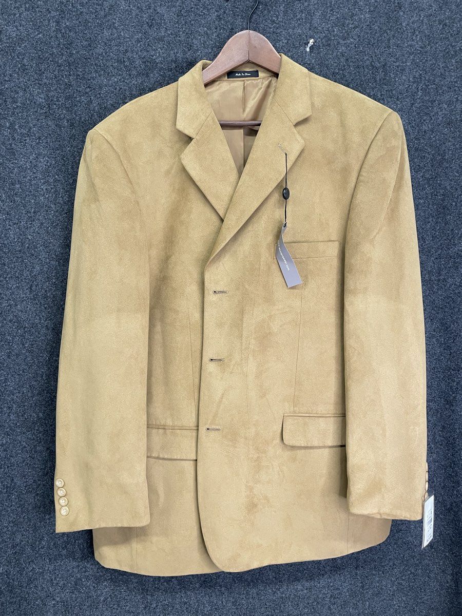 S&K Famous Brands Men's Tan Faux Suede 3-Button Blazer Jacket NWT Sz 48 Long