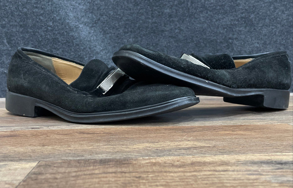 Panelli Black Suede Metal Buckle Loafers Men's Dress Shoes Size 9.5D