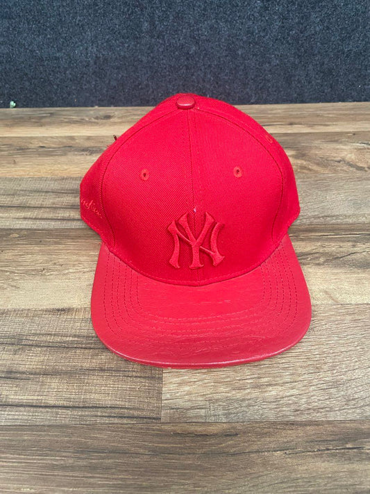 Pro Standard Men's New York Yankees Red Leather Bill MLB Strapback Hat One Size