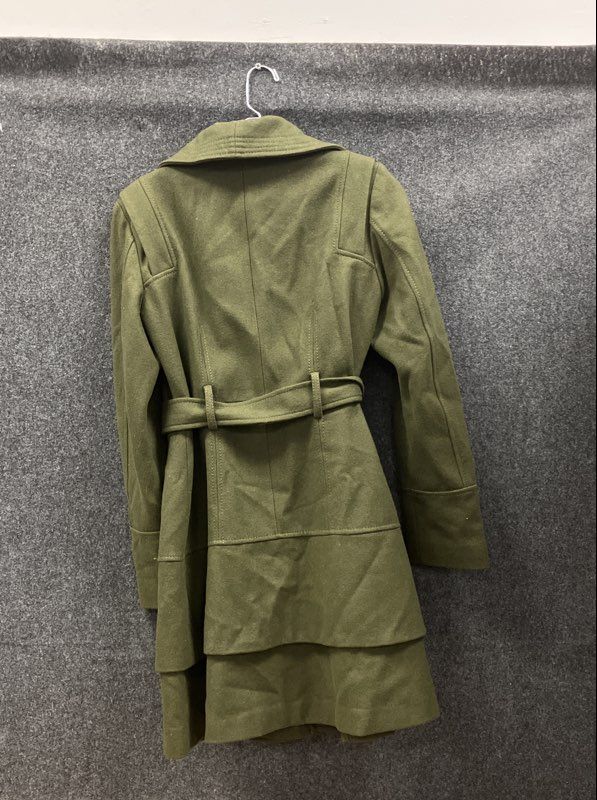 Guess Women's Olive Green Belted Wool Blend Coat Gold Tone Buttons Sz M