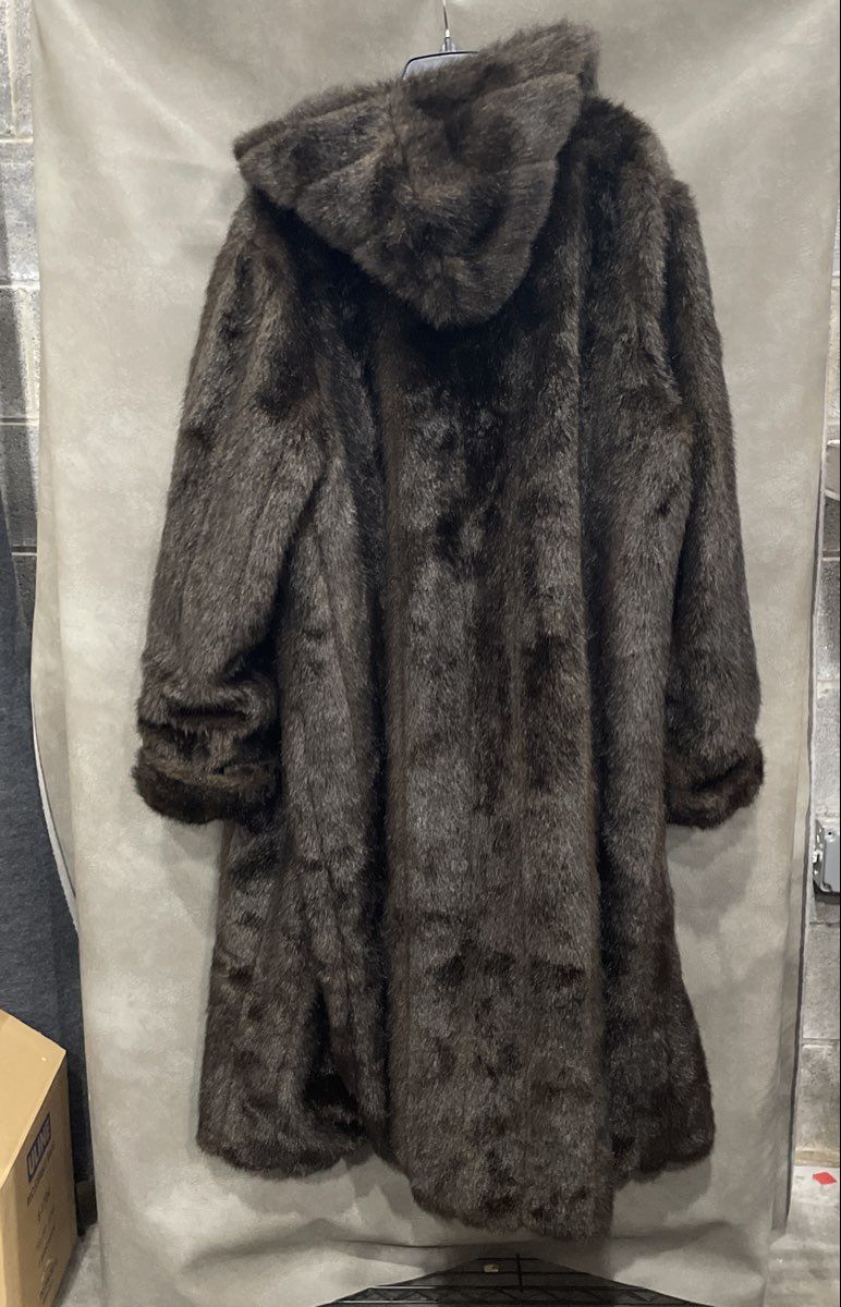 Vintage Y2K Women's Brown Hooded Faux Fur Long Full Length Coat