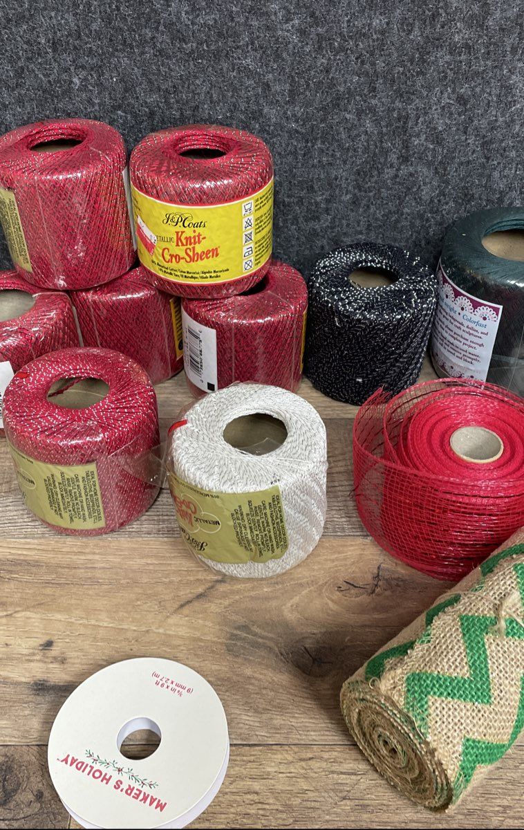 Vintage J&P Coats Knit Cro-Sheen Burlap Ribbon Craft Lot 3 Lbs New Old Stock