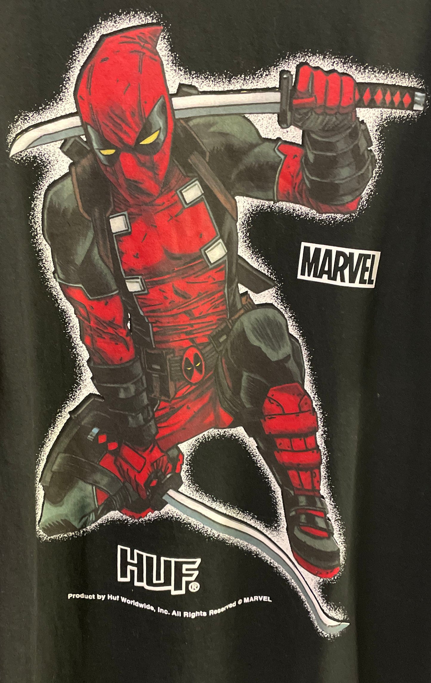 HUF Men's Deadpool Black Graphic Short Sleeve T-Shirt Sz XL