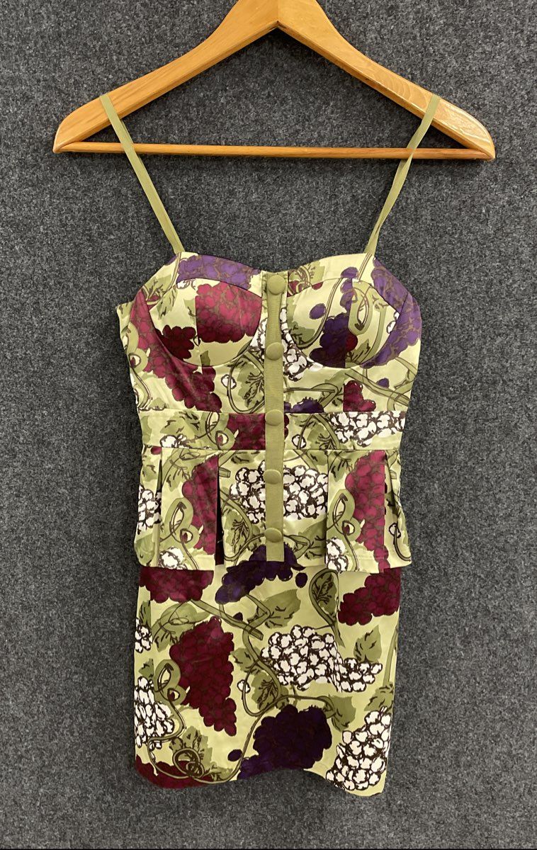 Twelve by Twelve Women's Green Grape Print Peplum Sweetheart Dress Sz XS