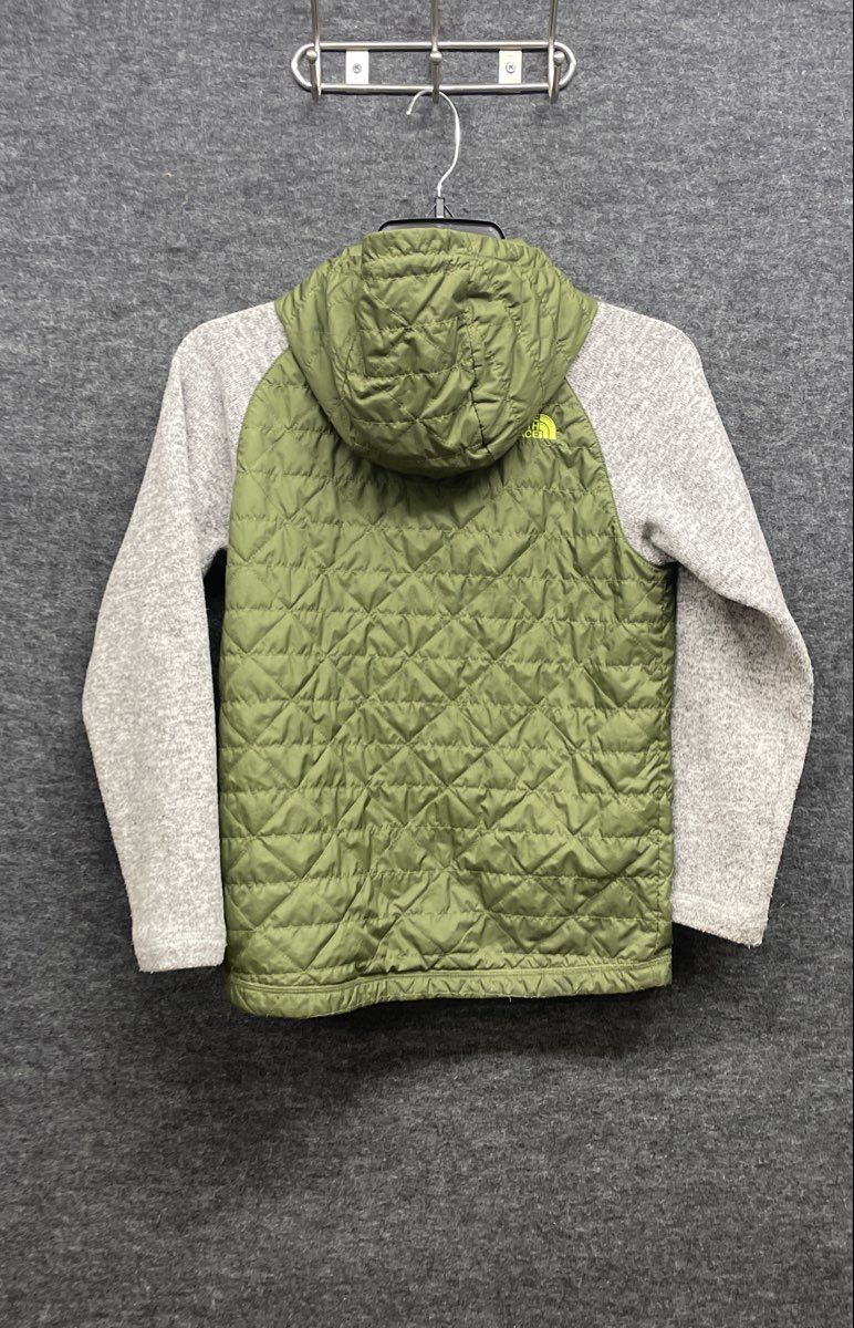The North Face Boy's Hybrid Quilted Fleece Hooded Jacket Green Grey Sz M 10/12