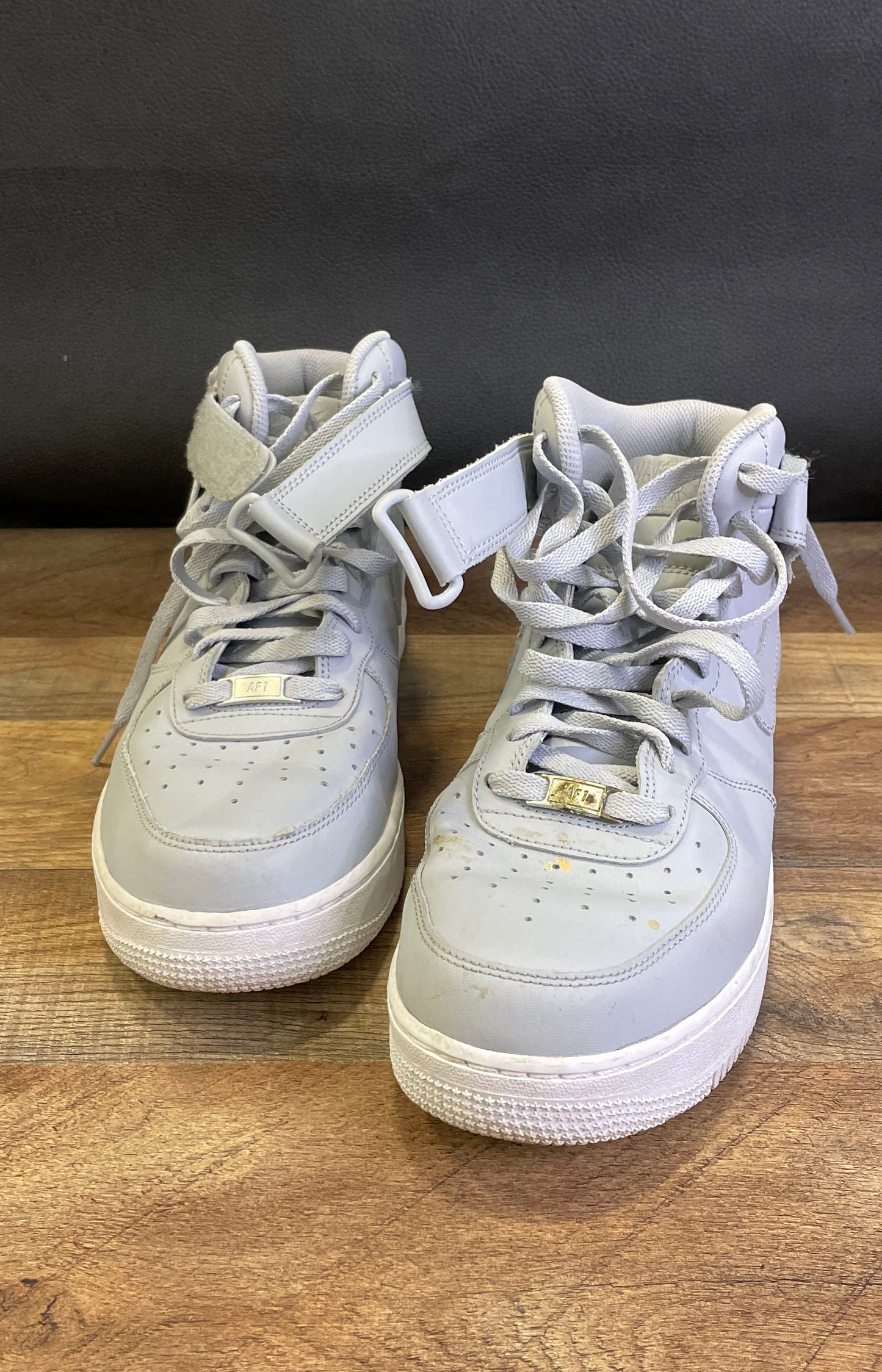 Nike Air Force 1 Mid Wolf Grey White Leather Sneakers Men's Size 11