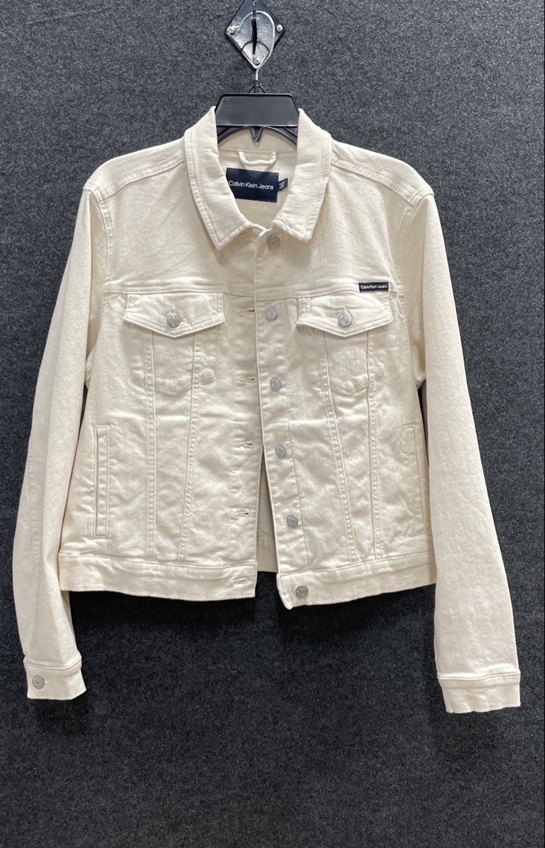 Calvin Klein Jeans Women's Cream Off-White Denim Trucker Jacket Sz XL