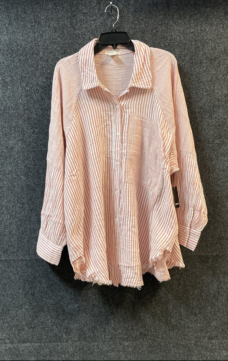 Torrid Festi Women's 3X Old Rose Stripe Cotton Relaxed Tunic Shirt NWT