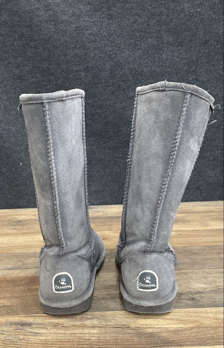 Bearpaw Tall Suede Sheepskin Blend Boots Grey Women's Size 7