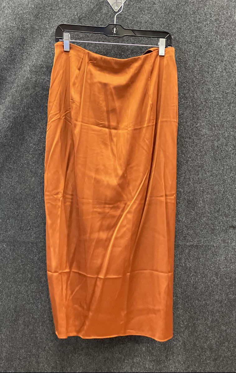 Abercrombie & Fitch Women's Orange Satin Ruched Midi Slit Skirt Sz L NWT
