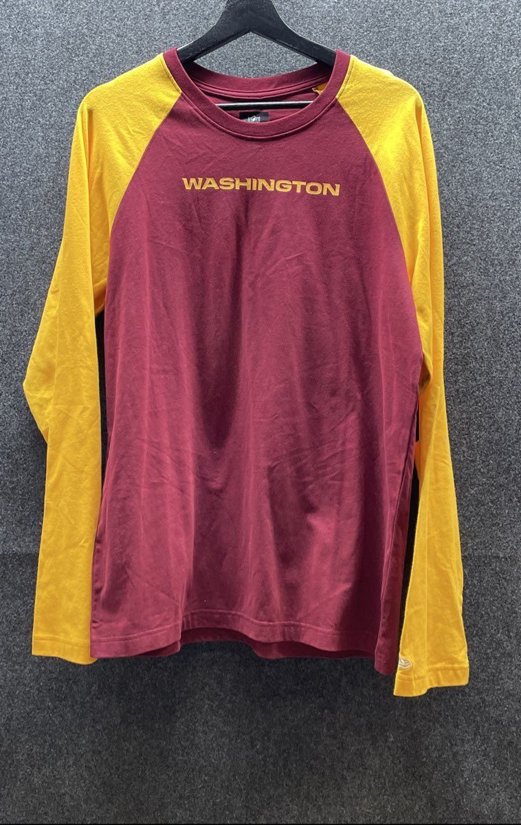 New Era NFL Men's Washington Raglan Long Sleeve T-Shirt Burgundy Gold Sz L NWT
