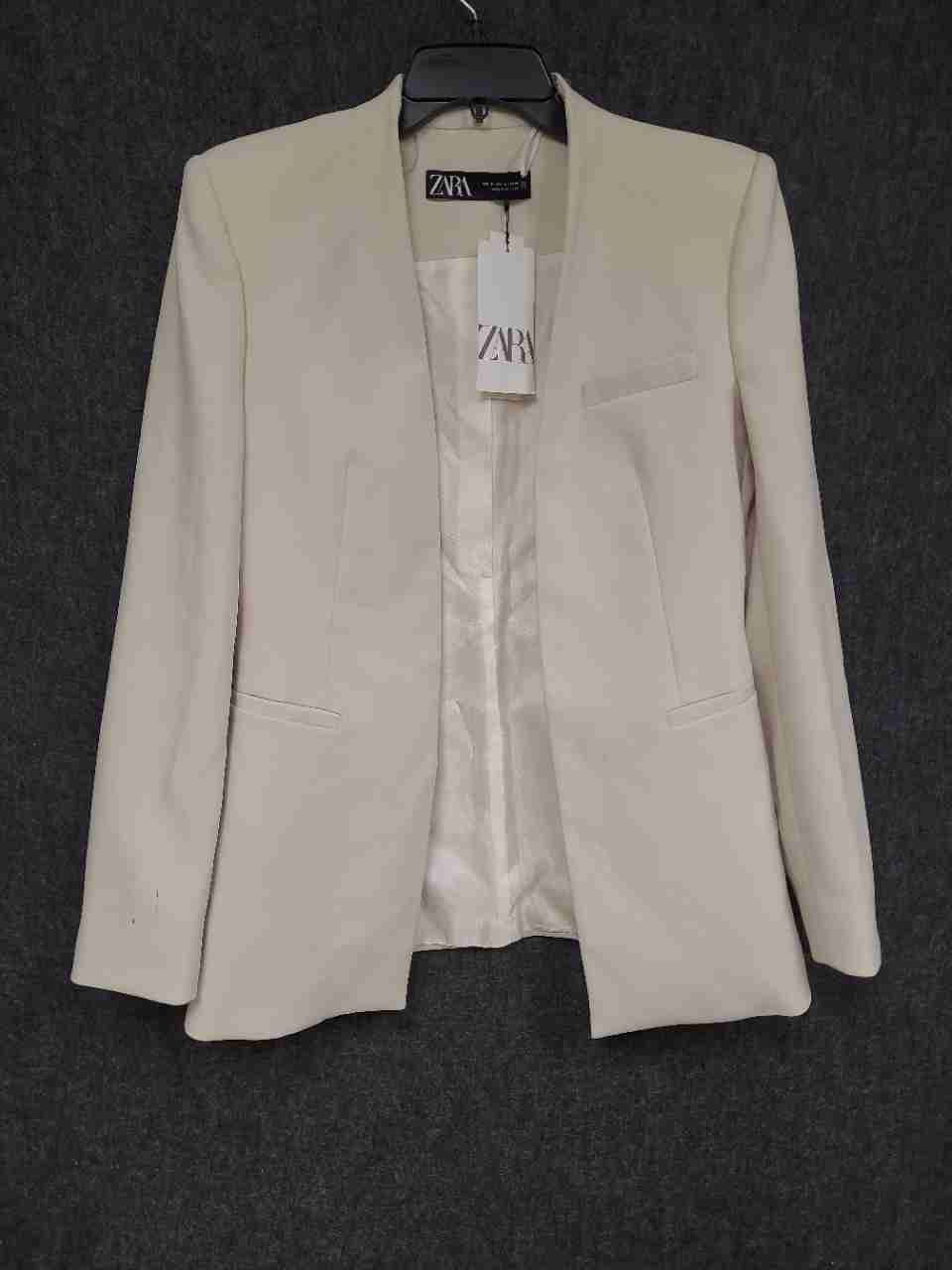 Zara Women's Cream Open Front Collarless Blazer Sz M NWT