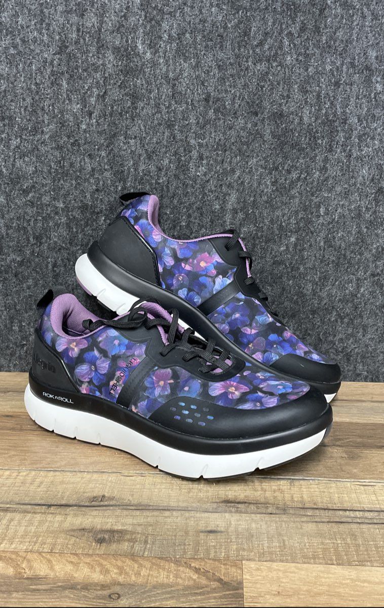 Alegria Eclips Rok 'N' Roll Pansy Power Purple Floral Sneakers Size 38.5 EU