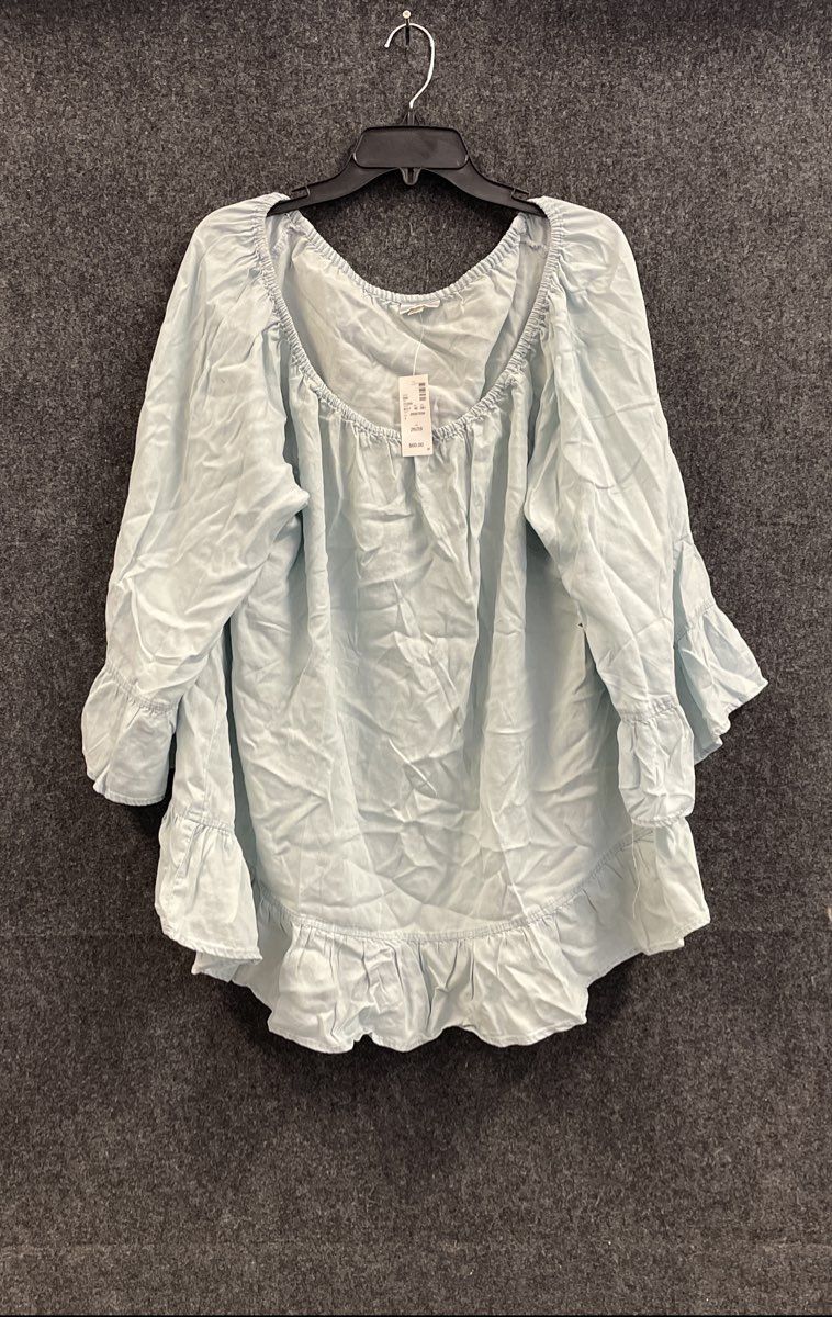 Avenue Women's Light Blue Lyocell Ruffle Hem Off Shoulder Blouse NWT Sz 26/28