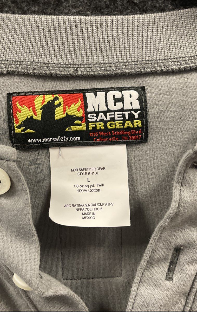 MCR Safety Men's Gray FR Gear Flame Resistant Long Sleeve Henley Shirt H1GL L