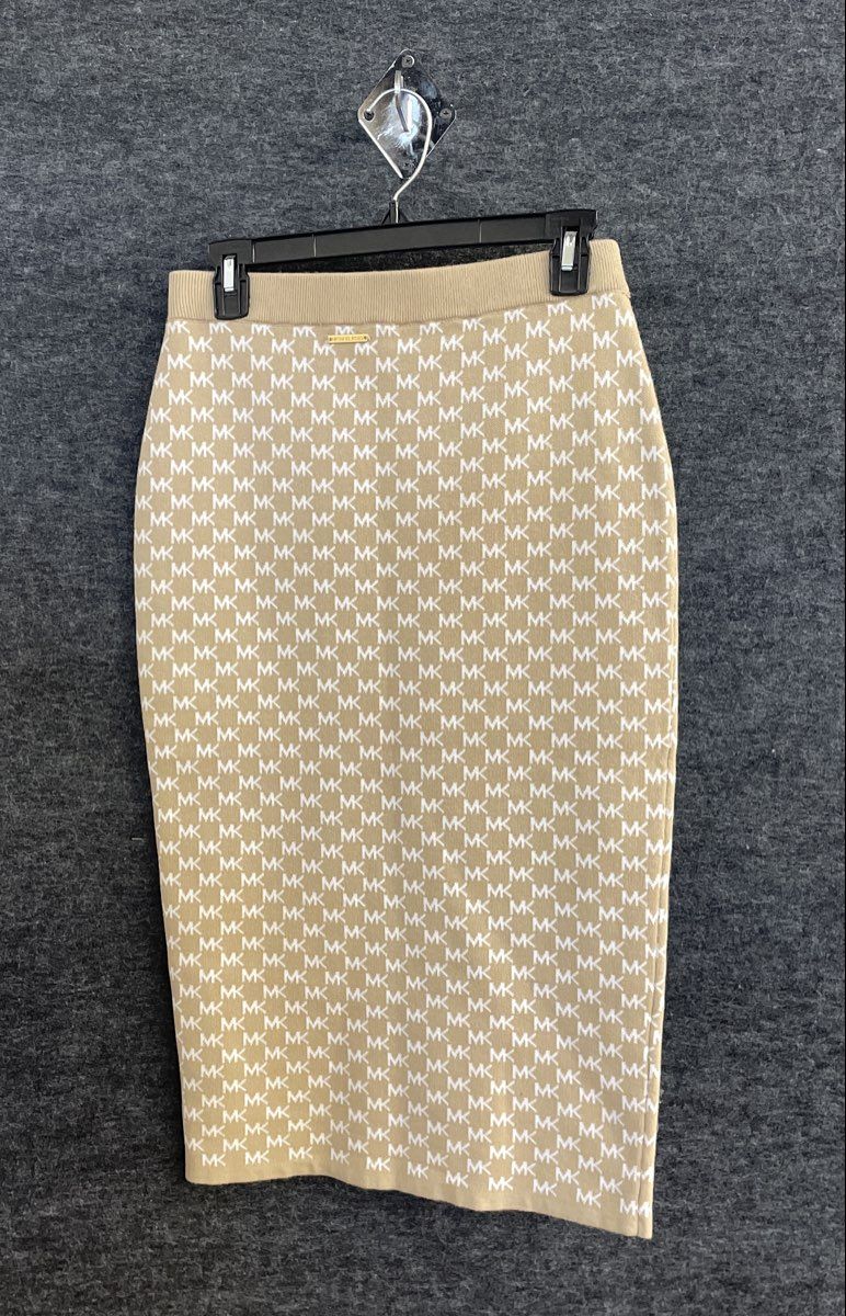 Michael Michael Kors Women's Khaki MK Logo Knit Midi Skirt Size S NWT