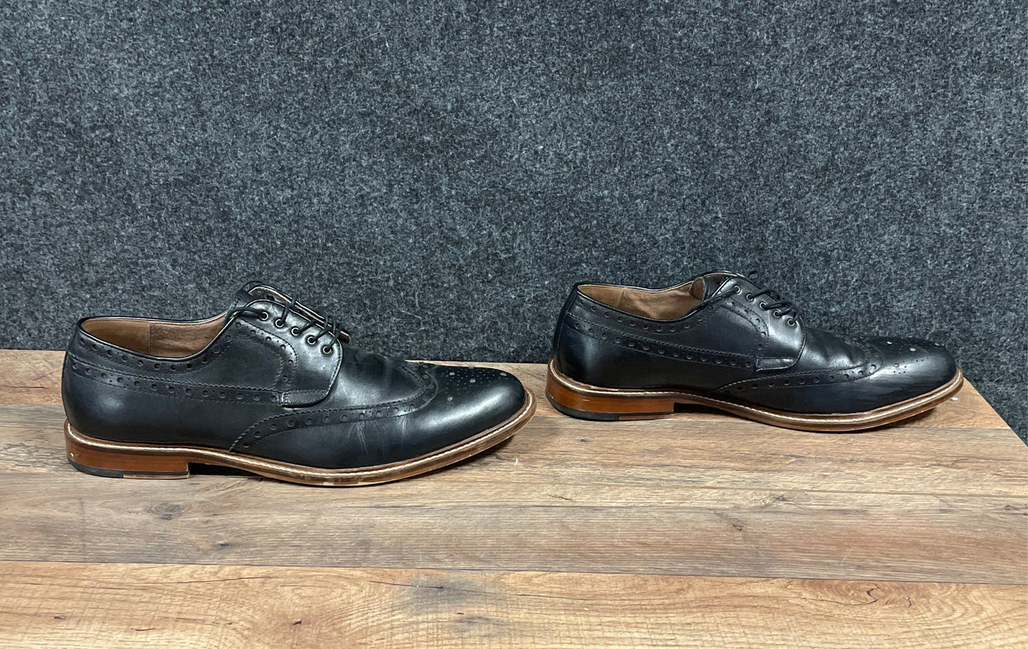 Ashton Grey Abbey Black Leather Wingtip Brogue Derby Shoes Men's Size 13