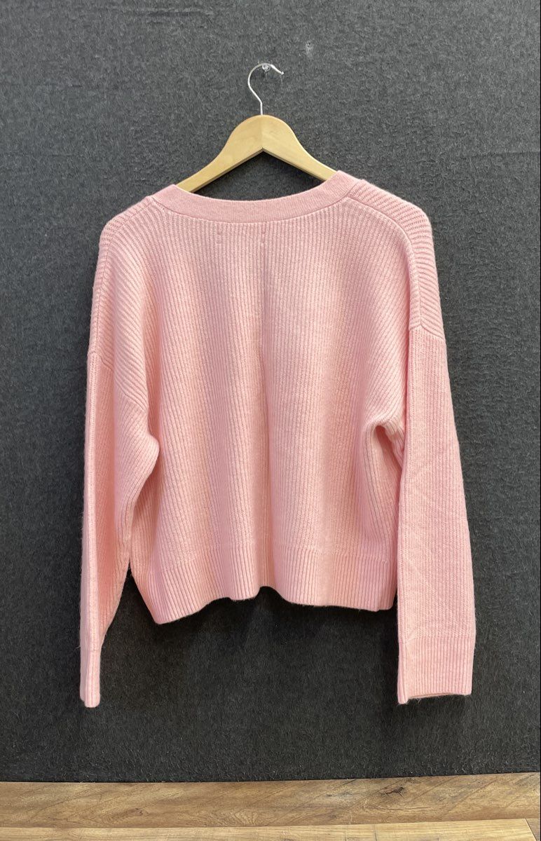 Loft Women's Pink Knit Cardigan V-Neck Button Front Ribbed Sz M NWT