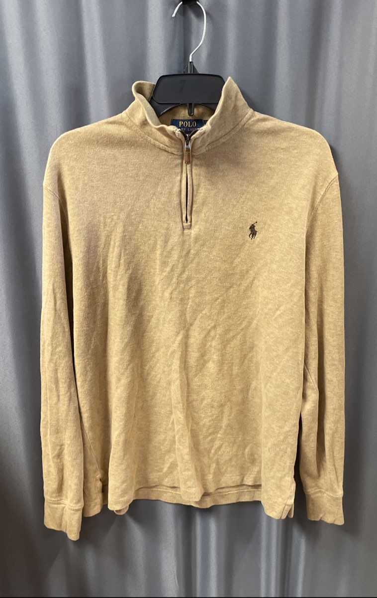 Polo Ralph Lauren Men's Tan Estate Rib 1/4 Zip Pullover Cotton Sweater Sz M