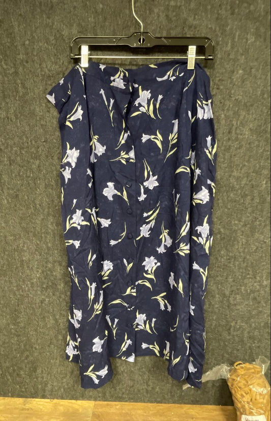 Sag Harbor Woman Women's Navy Blue Floral Rayon Button Front Maxi Skirt NWT 3X