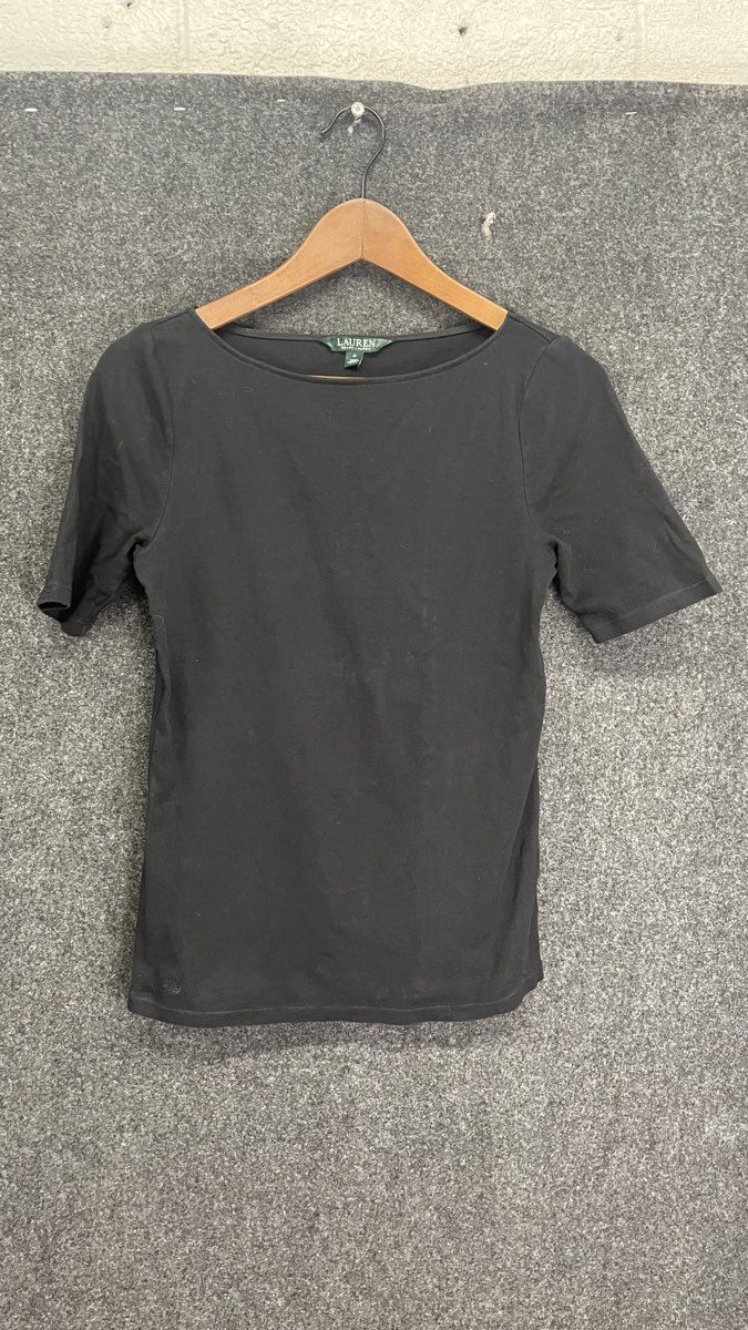 Lauren Ralph Lauren Women's Black Boat Neck Short Sleeve T-Shirt Top Size M
