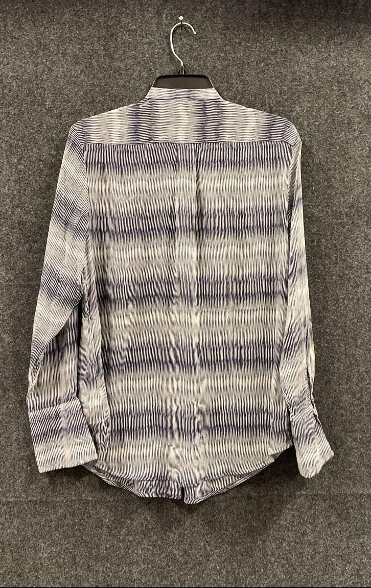 Banana Republic Women's Blouse Blue White Stripe Ruffle Tie Neck Size M