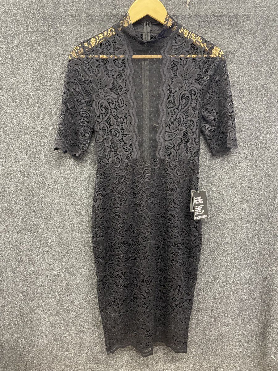 Express Women's Black Lace Mock Neck Midi Sheath Dress NWT Size 6