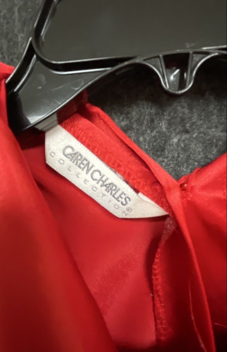 Vintage 80s Caren Charles Collection Women's Red Satin Pussy Bow Blouse