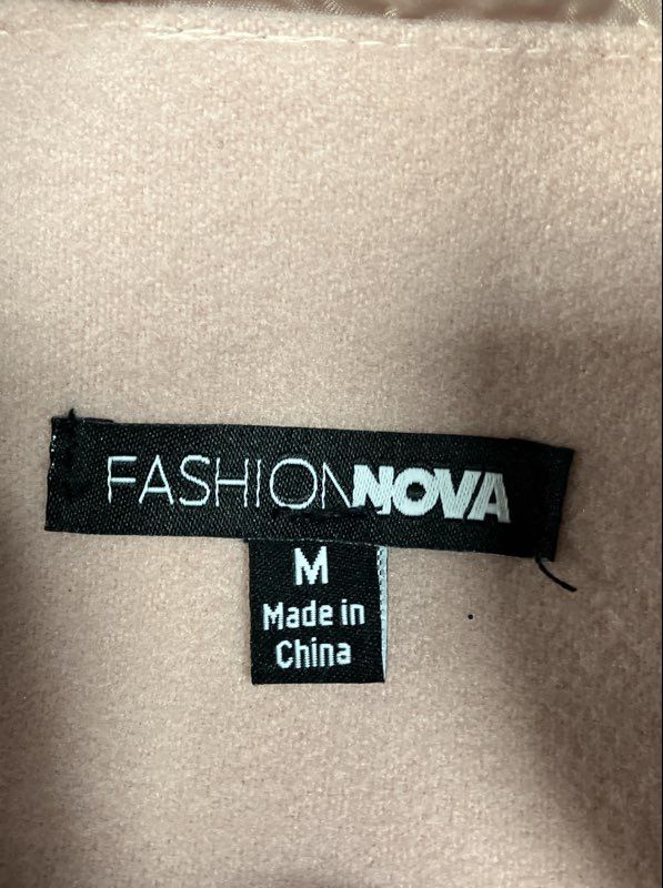 Fashion Nova Women's Pink Varsity Jacket Faux Leather Sleeves Quilted Sz M