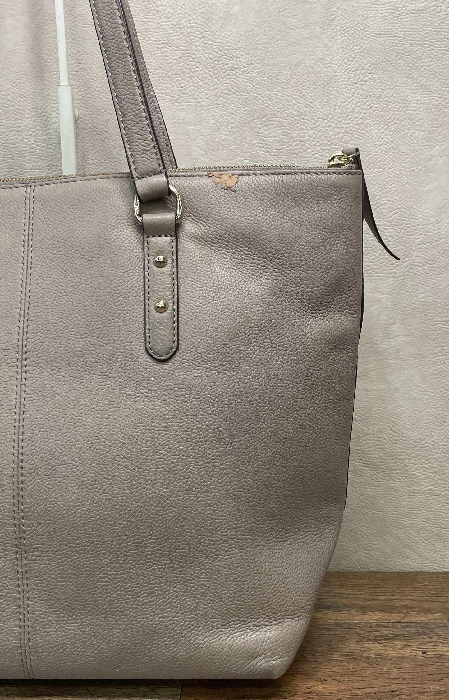 Kate Spade Grey Pebbled Leather Zip Top Tote Bag Large Shoulder Bag
