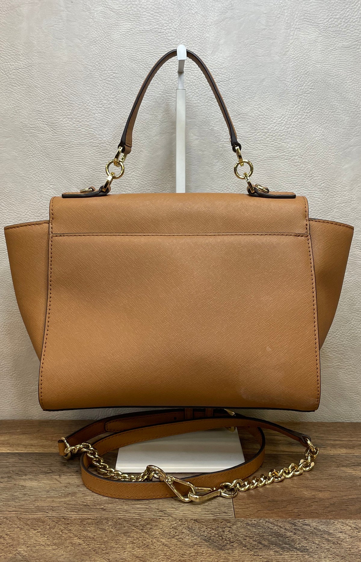 Michael Kors Tan Saffiano Leather Satchel Crossbody Bag Gold Hardware