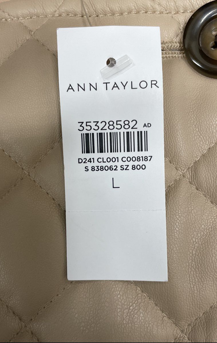 Ann Taylor Women's Beige Quilted Faux Leather Double-Breasted Jacket Sz L NWT