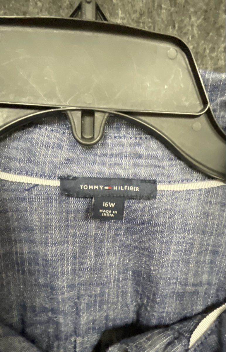 Tommy Hilfiger Women's Blue Chambray Belted Long Sleeve Tunic Shirt Dress Sz 16W