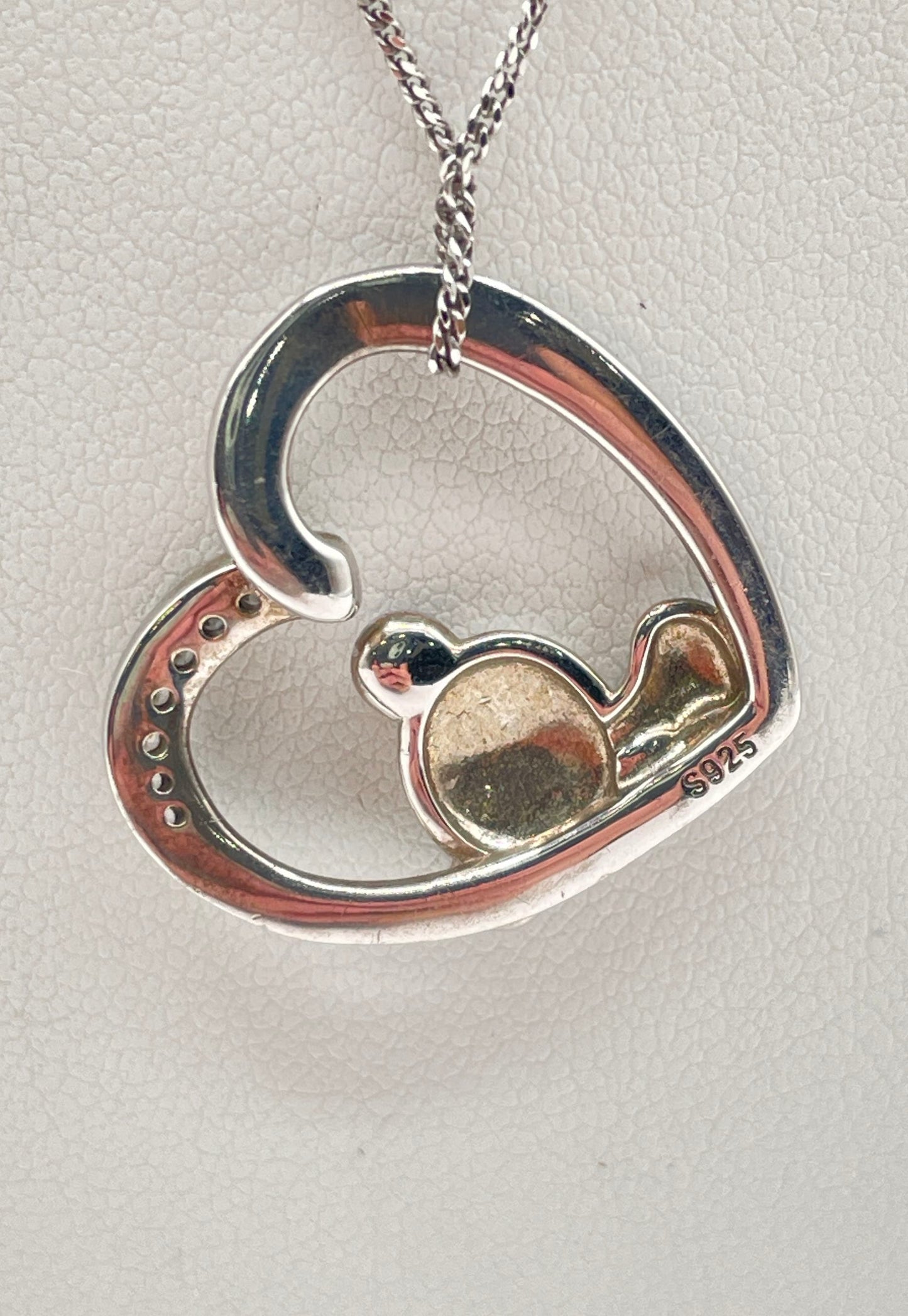 925 Sterling Silver Panda Heart w/ CZ Accents Pendant Necklace 4.3g