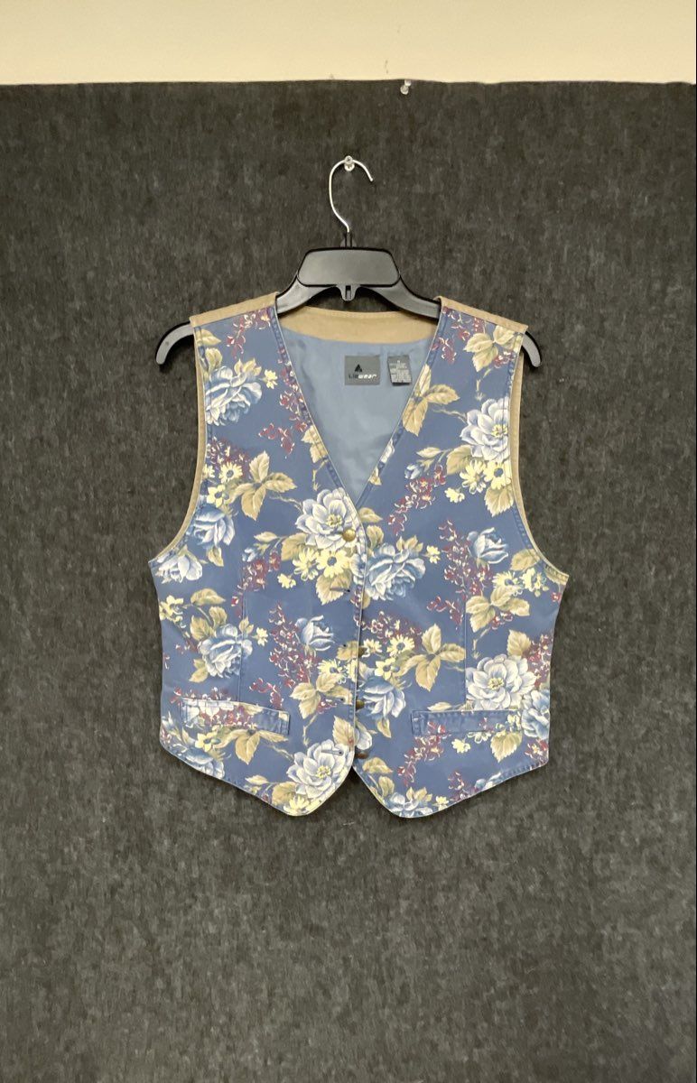 Vintage 90s Lizwear Women's Blue Floral Button Up Cinch Back Vest Sz M