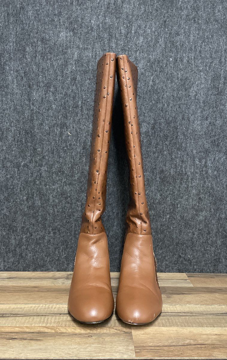 Juicy Couture Brown Ostrich Embossed Leather Tall Boots Women's Size 12W