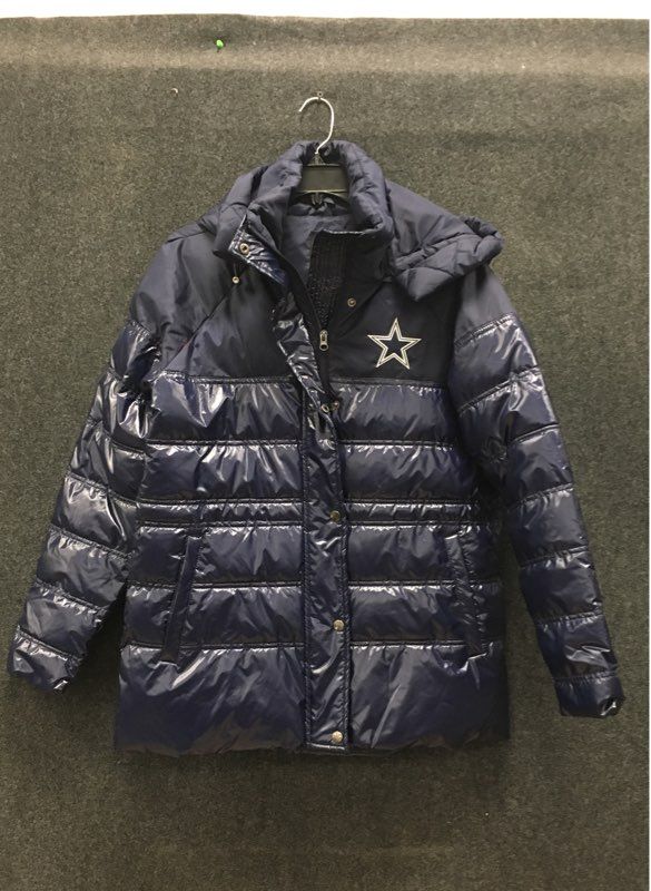 NFL Team Apparel Women's Dallas Cowboys Navy Blue Glossy Puffer Jacket Sz M