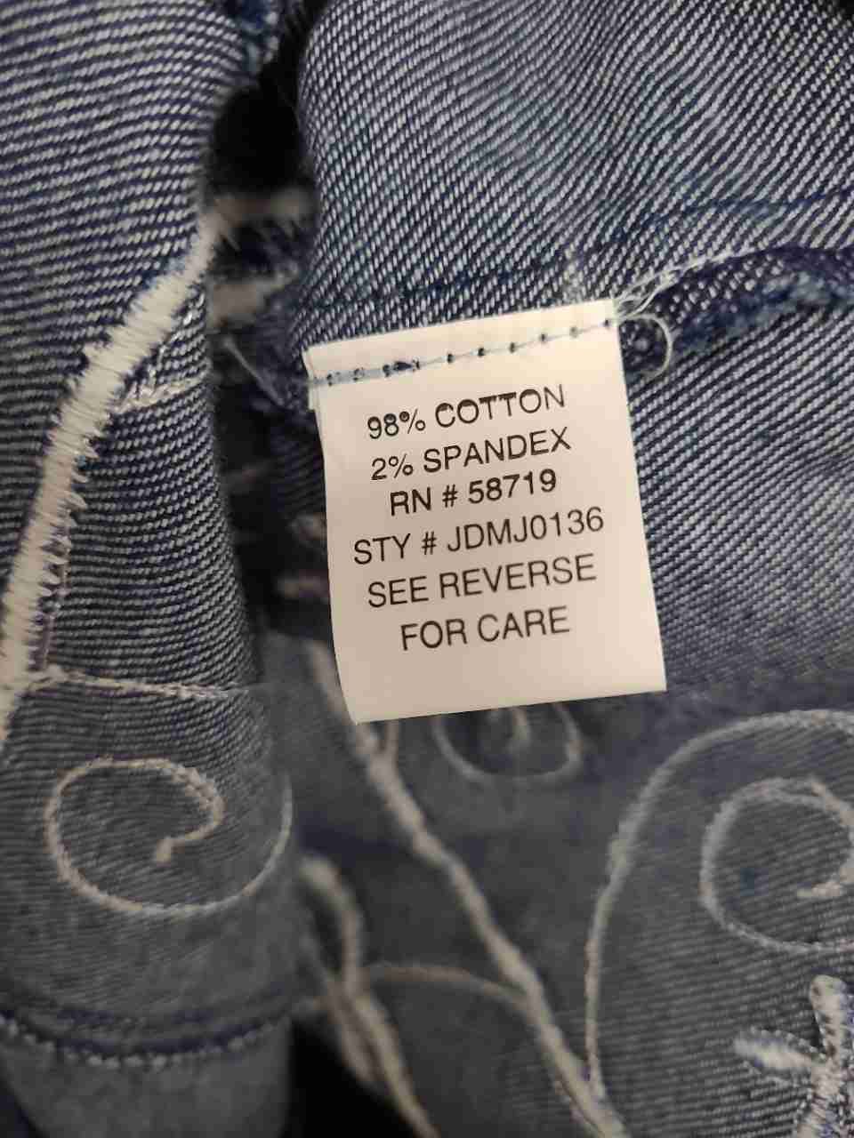 Choices Women's Blue Denim Jacket Lace Applique Floral Embroidery Sz XL