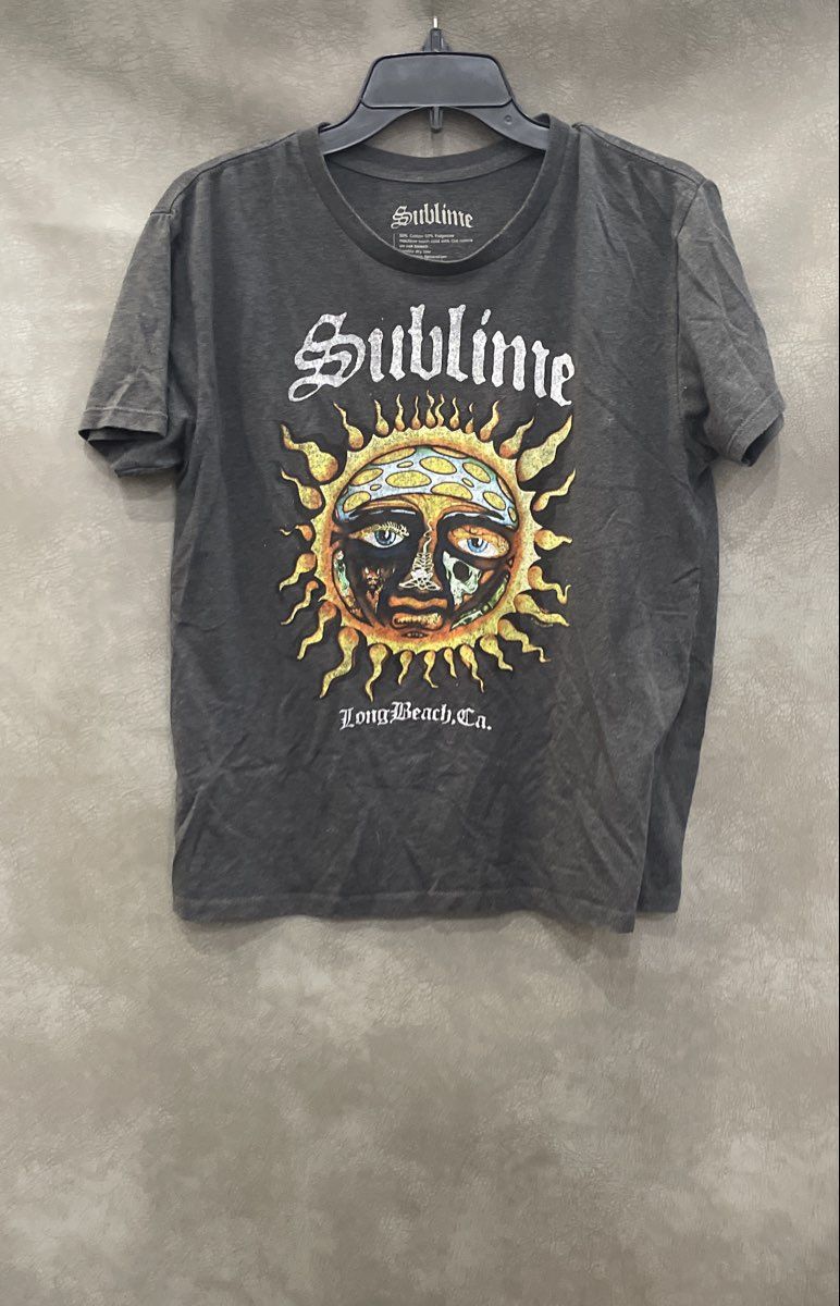 Sublime Men's Grey Sun Logo Graphic Long Beach Ca Band T-Shirt Size M