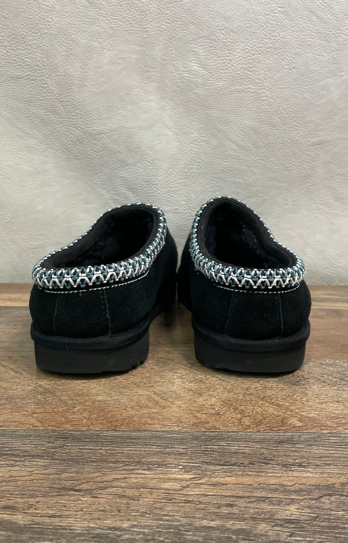 UGG Tasman Women's Black Suede Embroidered Trim Slippers Size 6