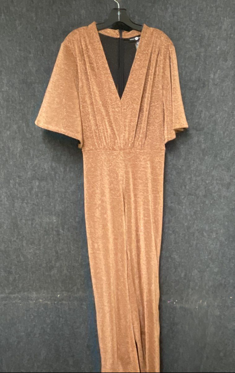 Ashley Stewart Women's Copper Metallic V-Neck Flutter Sleeve Jumpsuit 18/20 2X